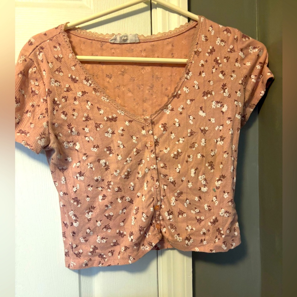 Pink Rose Pink Lace Crop Blouse